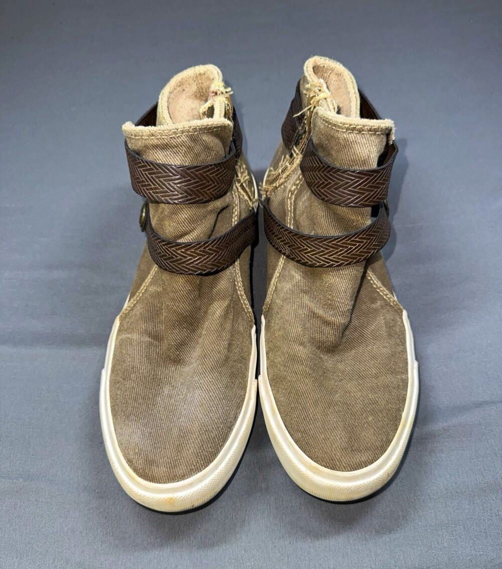 Blowfish Malibu Mens 8.5 Canvas High-Top Sneakers Beige/Brown Buckle Side Zip